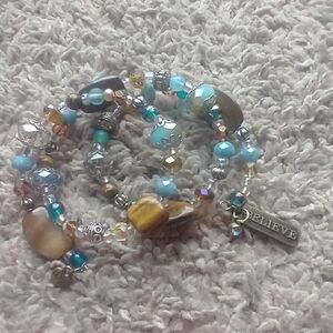 Believe charm wrap beaded bracelet